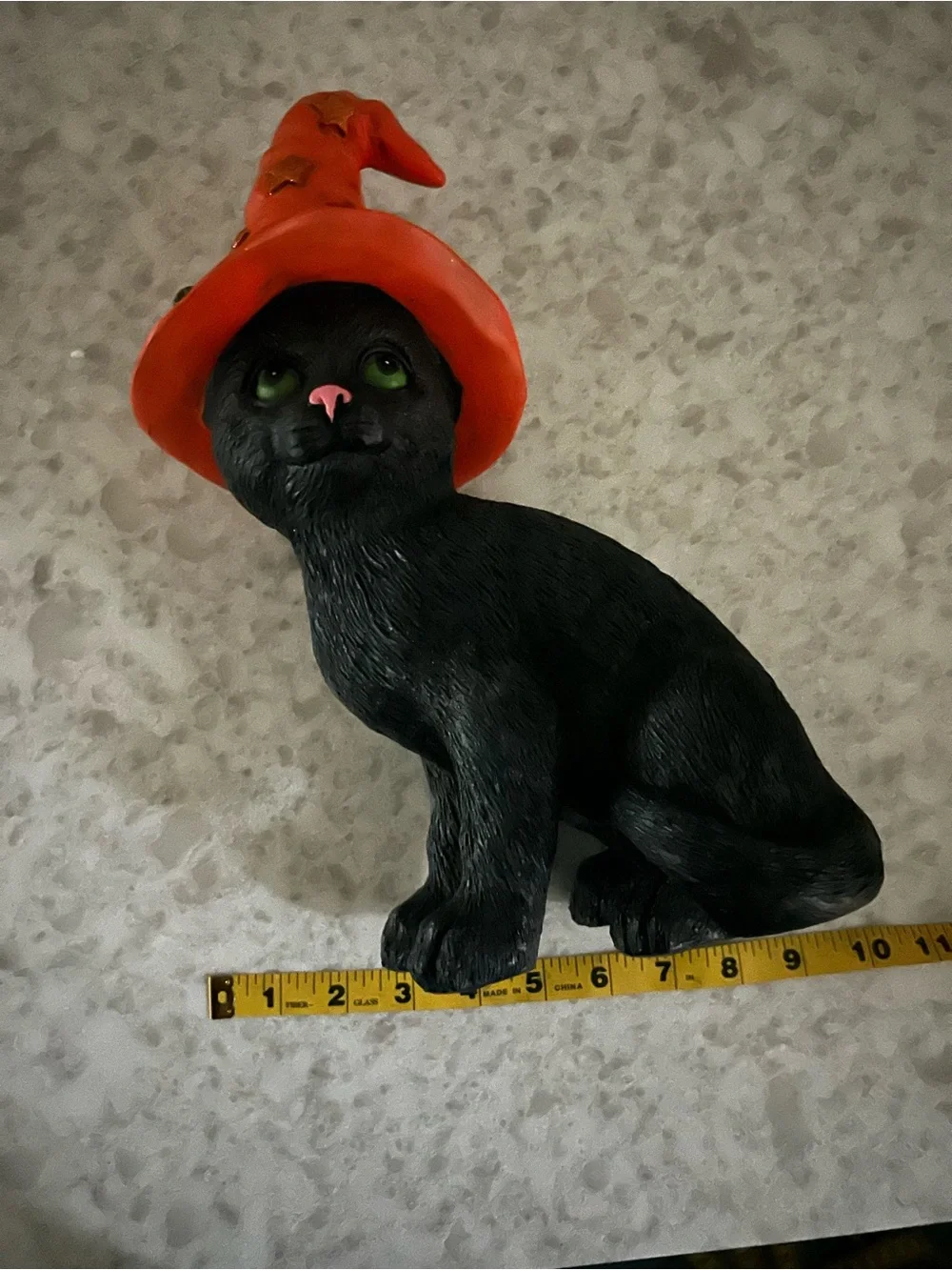 “New” Black Cat Halloween Figurine with Orange Witch Hat